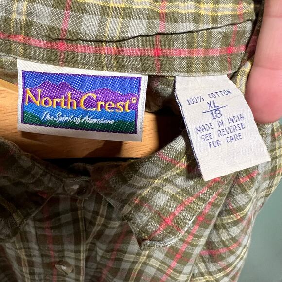 NorthCrest XL Vintage 90s Plaid Button Down Cotton Flannel Shirt - Picture 2 of 4
